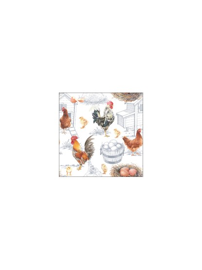 Χαρτοπετσέτα πασχαλινή με κότες και κόκορα 33x33cm