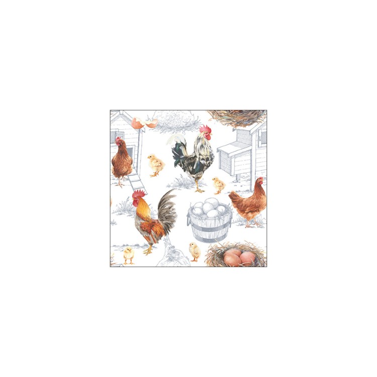 Χαρτοπετσέτα πασχαλινή με κότες και κόκορα 33x33cm