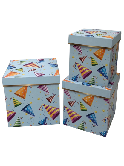 Κουτί χάρτινο τετράγωνο με σχέδιο καπελάκια πάρτυ