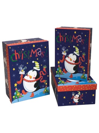 Χριστουγεννιάτικο κουτί χάρτινο με σχέδιο πιγκουίνο