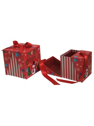 Κουτί τετράγωνο ανοιγόμενο με κορδελίτσα "Merry Christmas" κόκκινο