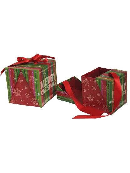 Κουτί χάρτινο τετράγωνο χιονονιφάδες "Merry Christmas" πράσινο