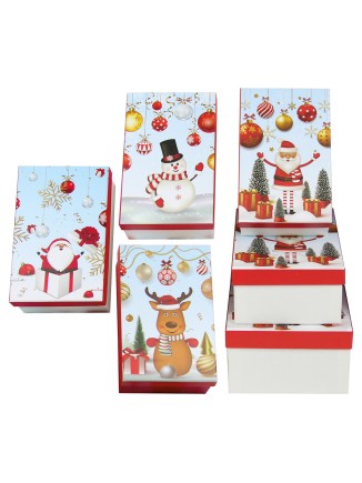 Χριστουγεννιάτικο κουτί χάρτινο με χριστουγεννιάτικα σχέδια λευκό-κόκκινο