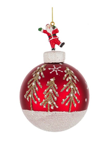 Χριστουγεννιάτικη μπάλα με Αγ.Βασίλη και glitter δεντράκια 8cm