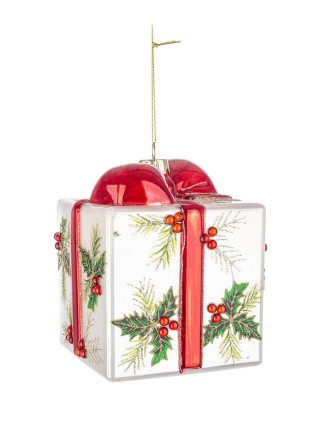 Χριστουγεννιάτικο συνθετικό κρεμαστό δώρο με σχέδιο γκι 10,5x10,5x12,5cm
