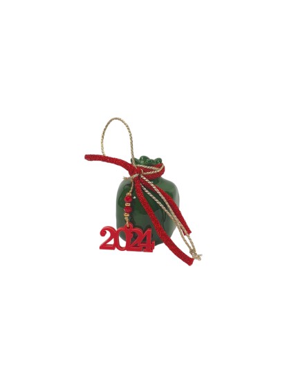 Γούρι ρόδι πήλινο με χάντρες και πλέξιγκλας κόκκινο "2024"