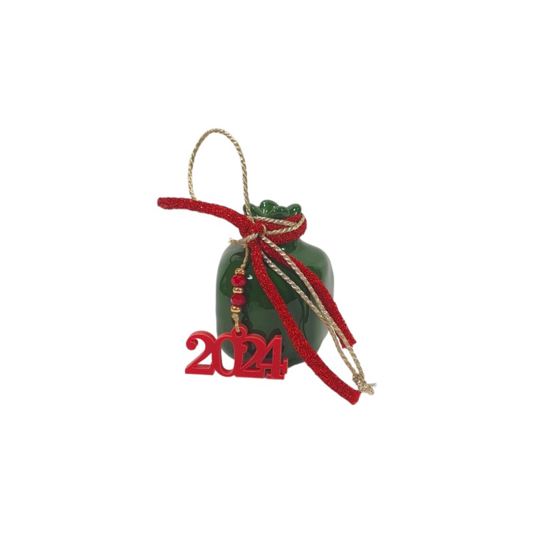 Γούρι ρόδι πήλινο με χάντρες και πλέξιγκλας κόκκινο "2024"