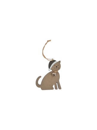 Ξύλινη γάτα κρεμαστή με σκουφάκι 10cm