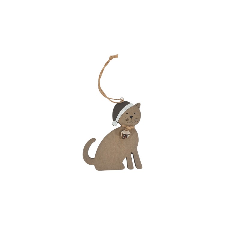 Ξύλινη γάτα κρεμαστή με σκουφάκι 10cm