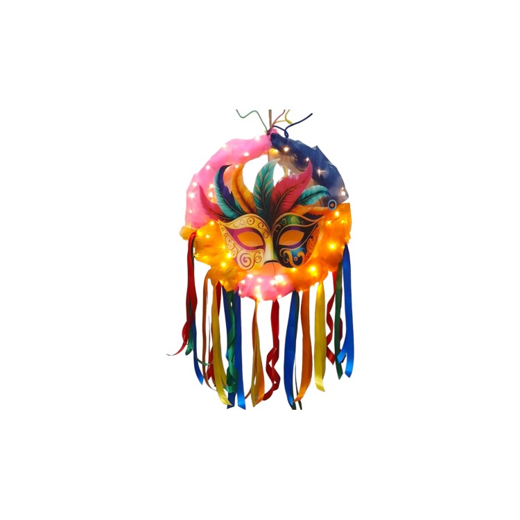 Καρναβαλικό στεφάνι κρεμαστό φωτιζόμενο με μάσκα και κορδέλες