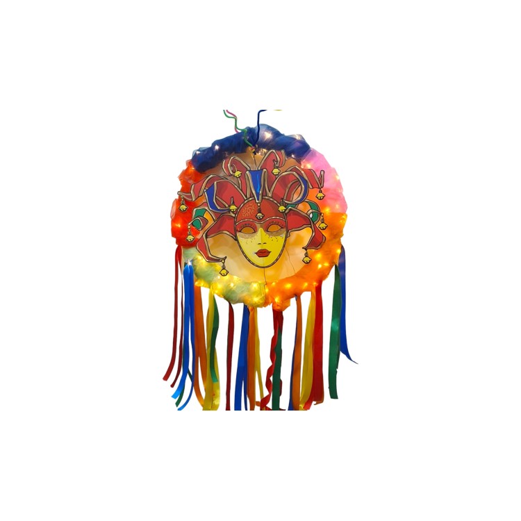 Καρναβαλικό στεφάνι φωτιζόμενο με μάσκα, κορδέλες και τούλια