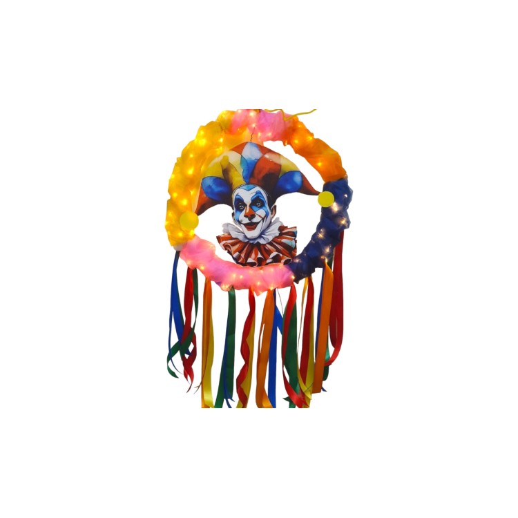 Καρναβαλικό στεφάνι φωτιζόμενο με μάσκα και κορδέλες
