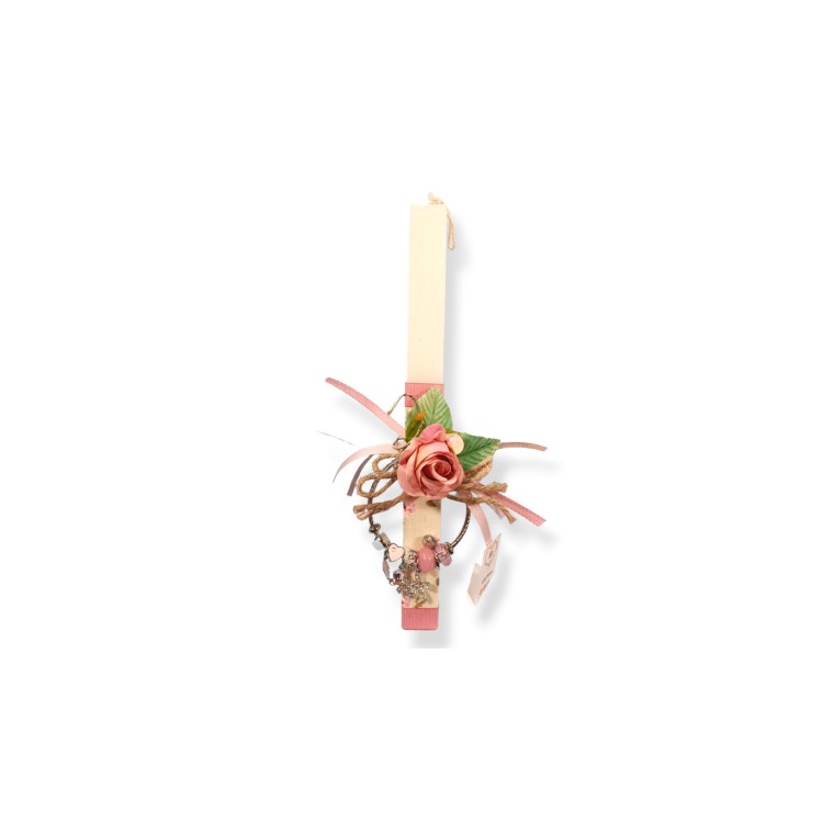 Πασχαλινή λαμπάδα με βραχιόλι με σχέδια και τριαντάφυλλο