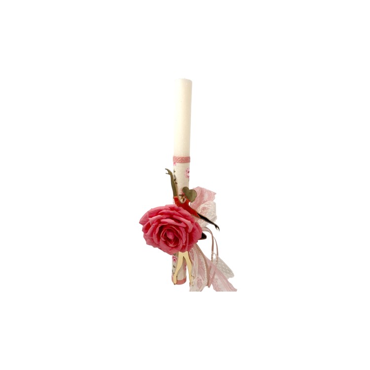 Πασχαλινή λαμπάδα με μπαλαρίνα πλέξιγκλας και τριαντάφυλλο