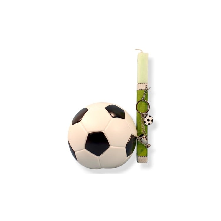 Πασχαλινή λαμπάδα με κουμπαρά και μπρελόκ μπάλα ποδοσφαίρου