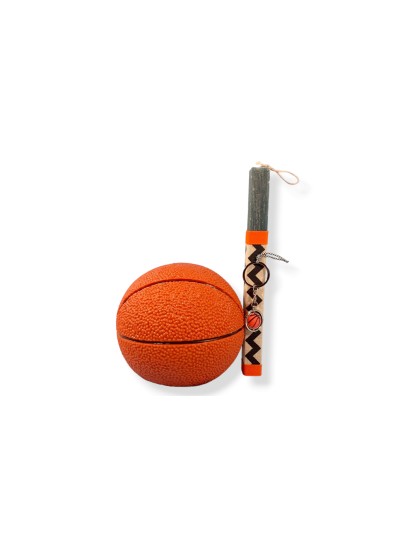 Πασχαλινή λαμπάδα με κουμπαρά και μπρελόκ μπάλα μπάσκετ