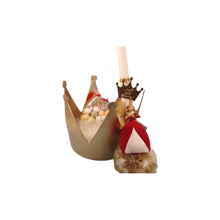 Στέμμα μεταλλικό χρυσό με λαμπάδα με διακοσμητική νεράιδα και πλέξιγκλας κορώνα