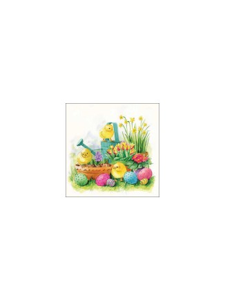 Χαρτοπετσέτα πασχαλινή με πασχαλινά αυγά και κοτοπουλάκια 33x33cm (20τεμ.)