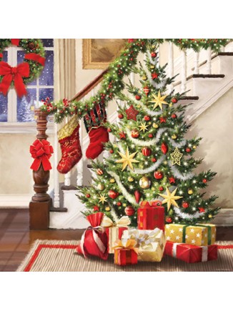 Χαρτοπετσέτα με σχέδιο χριστουγεννιάτικο δέντρο και δώρα 33x33cm/τεμάχιο