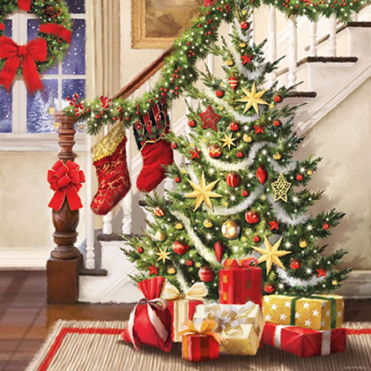 Χαρτοπετσέτα με σχέδιο χριστουγεννιάτικο δέντρο και δώρα 33x33cm/τεμάχιο