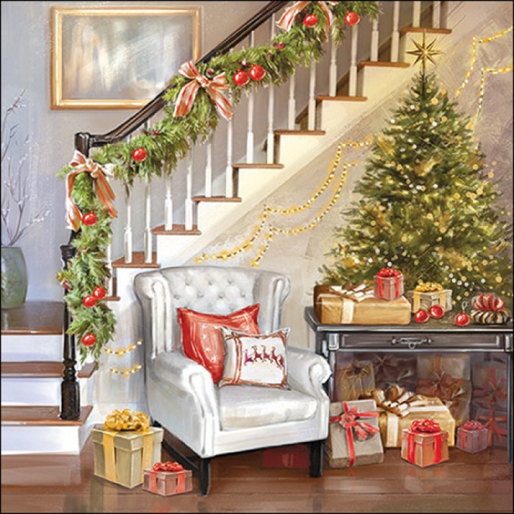 Χαρτοπετσέτα με σχέδιο χριστουγεννιάτικο καθιστικό 33x33cm/τεμάχιο