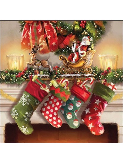 Χαρτοπετσέτα με σχέδιο χριστουγεννιάτικες κάλτσες 33x33cm/τεμάχιο