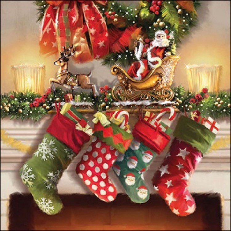 Χαρτοπετσέτα με σχέδιο χριστουγεννιάτικες κάλτσες 33x33cm/τεμάχιο
