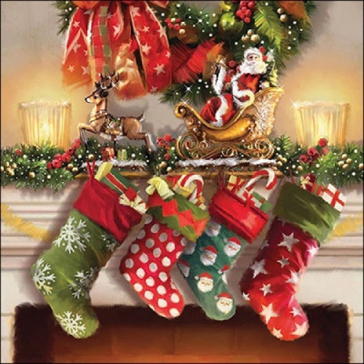 Χαρτοπετσέτα με σχέδιο χριστουγεννιάτικες κάλτσες 25x25cm/τεμάχιο