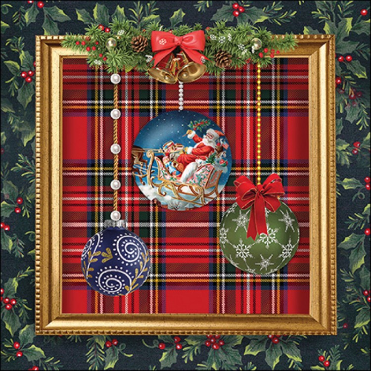 Χαρτοπετσέτα με σχέδιο Αγ.Βασίλη και χριστουγεννιάτικες μπάλες 33x33cm/τεμάχιο