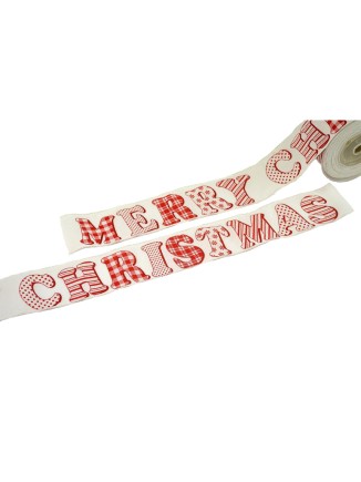 Χριστουγεννιάτικη κορδέλα λευκή με σύρμα "Merry christmas" glitter 60mm/μέτρο