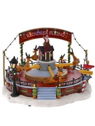Χριστουγεννιάτικο λούνα παρκ "Reindeer Flying" με φως μουσική και κίνηση 30x30x21cm ρεύματος