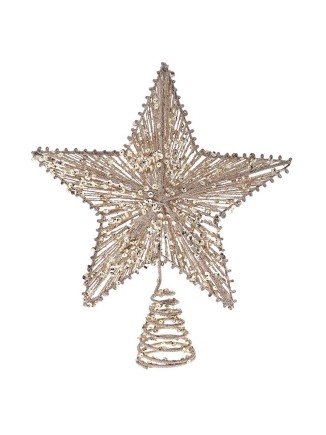 Χριστουγεννιάτικη κορυφή δέντρου συρμάτινη σαμπανί glitter με αστέρια 25x30cm
