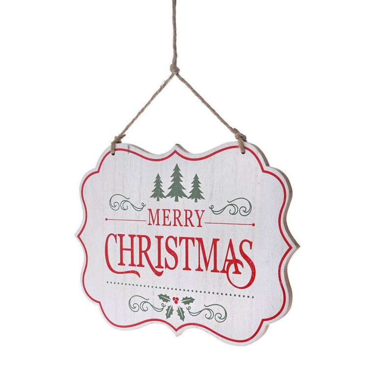 Ξύλινη κρεμαστή πινακίδα "Merry Christmas" 23x18x1cm