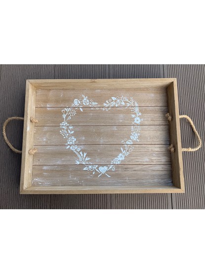 Δίσκος ξύλινος ορθογώνιος με σχέδιο καρδιά
