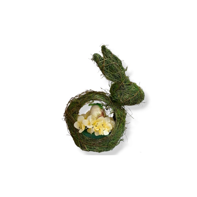 Λαγουδάκι κλαδένιο με σύνθεση λουλουδιών και πασχαλινό αυγό 40cm