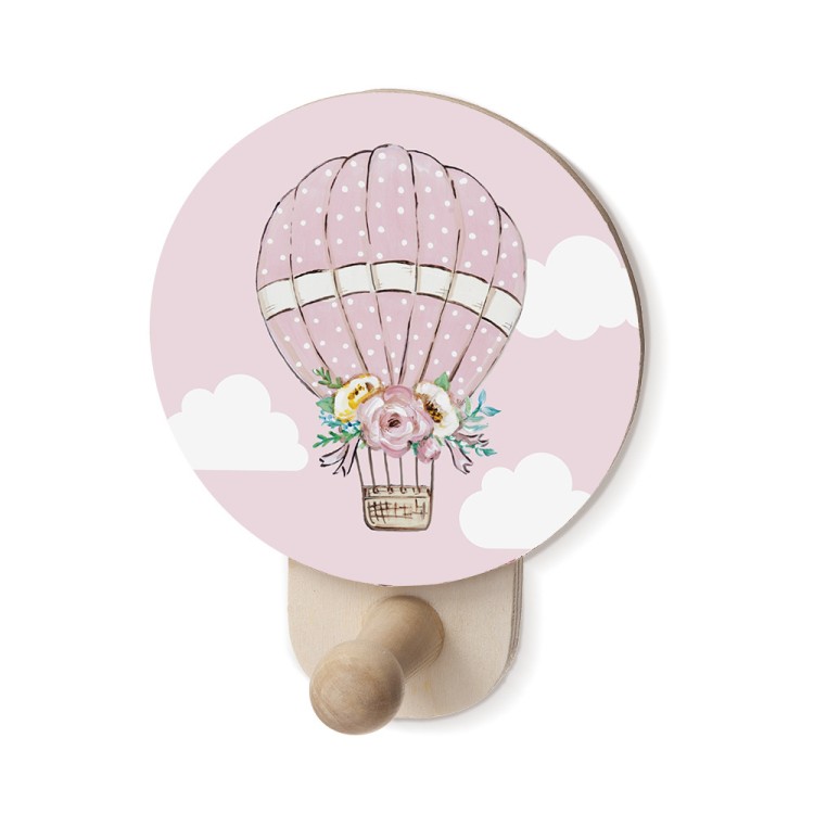Ξύλινη Κρεμάστρα Τοίχου Αερόστατο ροζ