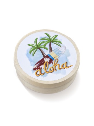 Ξύλινο Στρογγυλό Κουτάκι Σανίδα Surf- Aloha     