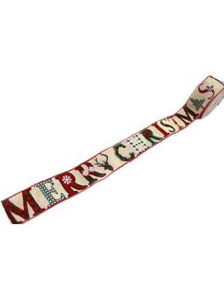 Χριστουγεννιάτικη κορδέλα σχέδιο "Merry Christmas" 5,5cm/μέτρο
