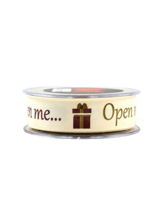 Κορδέλα υφασμάτινη"Open me.." μπορντό-λαδί 1,3cm/μέτρο