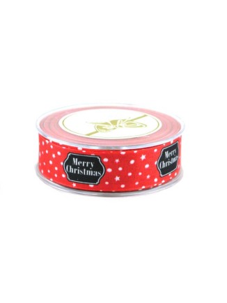 Κορδέλα υφασμάτινη πουά με αστεράκια"Merry Christmas" 25mm/μέτρο