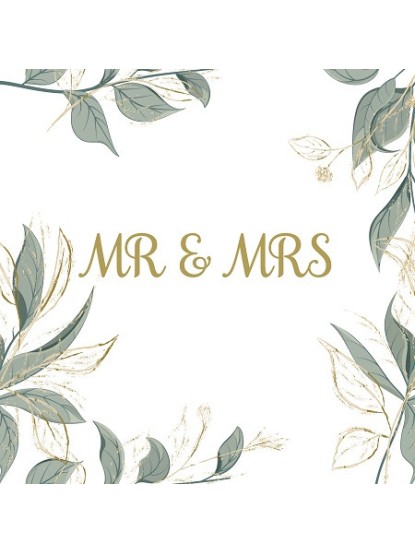 Χαρτοπετσέτα γάμου "Mr & Mrs" με λουλούδια πράσινα 33x33cm