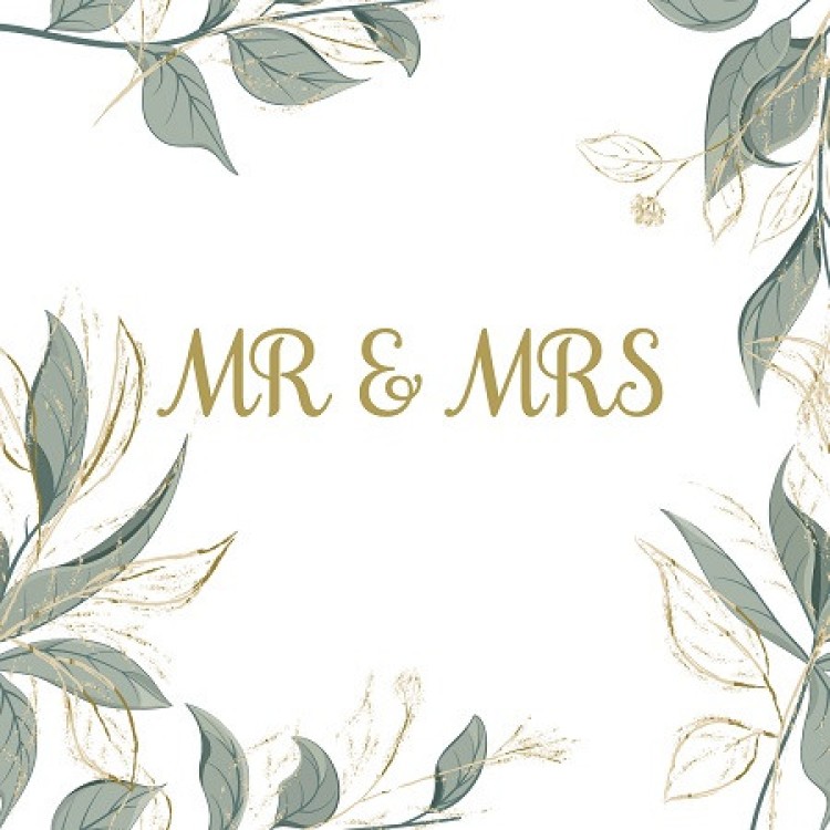 Χαρτοπετσέτα γάμου "Mr & Mrs" με λουλούδια πράσινα 33x33cm (16τεμ.)