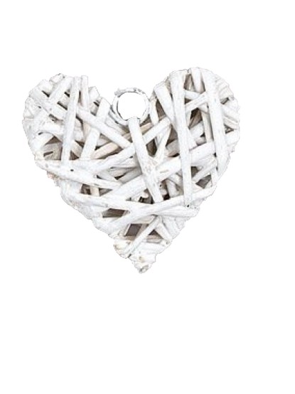 Καρδιά κλαδένια πλεκτή λευκή 7cm