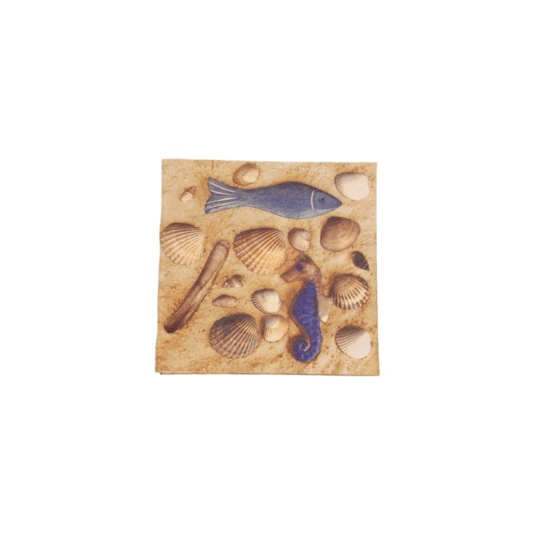 Χαρτοπετσέτα Κοχύλια μπεζ άμμου-αλογάκι της θάλασσας 33x33cm