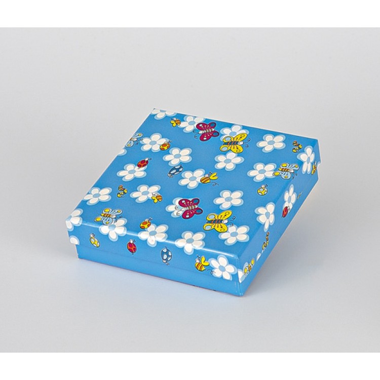 Κουτάκι τετράγωνο πλακέ λουλούδια- μελισσούλες τυρκουάζ