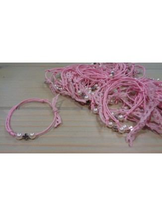 Μαρτυρικά βραχιολάκια ροζ με περλίτσα σετ 50τμχ