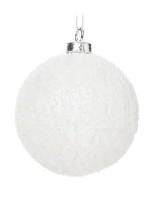 Χριστουγεννιάτικη μπάλα με γάζα και χιονάκι λευκή 10cm