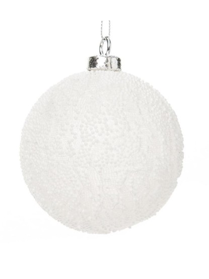 Χριστουγεννιάτικη μπάλα με γάζα και χιονάκι λευκή 10cm