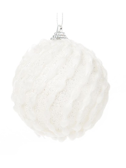 Χριστουγεννιάτικη μπάλα λευκή συνθετική με πον-πον 18cm