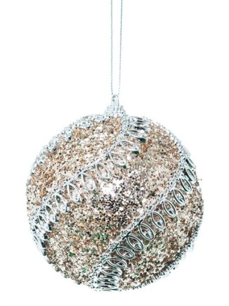 Χριστουγεννιάτικη μπάλα συνθετική glitter χρυσή-ασημί 15cm το τεμ